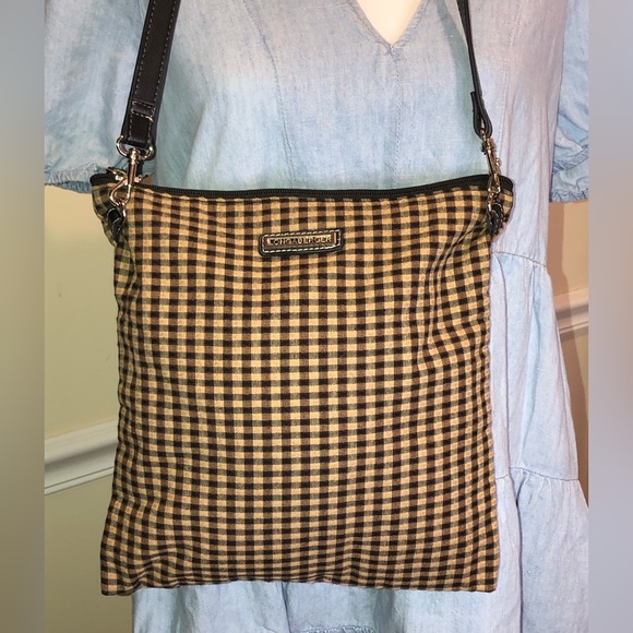 Longaberger Handbags - LONGABERGER Black Brown Checkered Crossbody Swing Away Purse